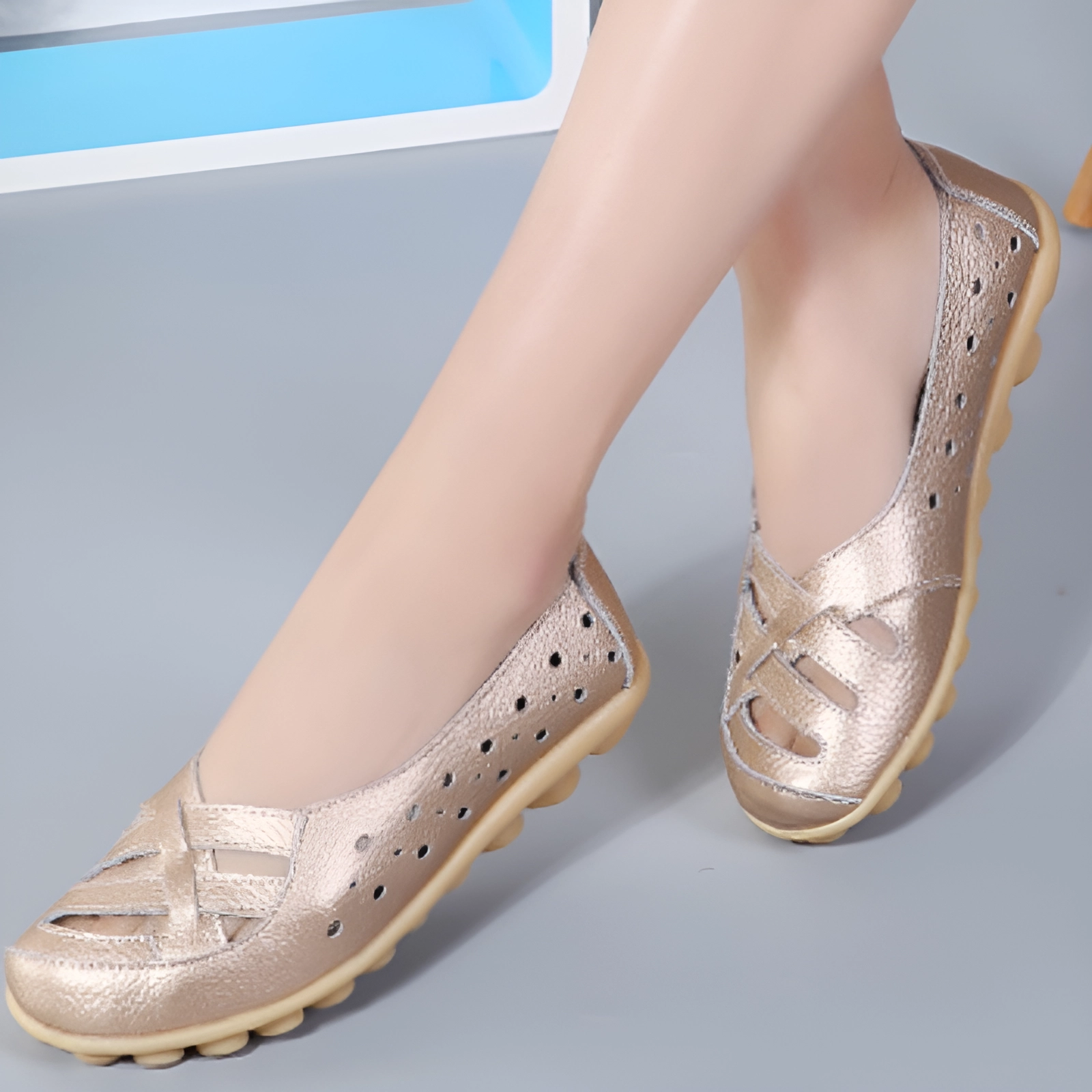 OCW Women Shoes Cut-out Leather Non-slip Flat Shoes OCWShoes