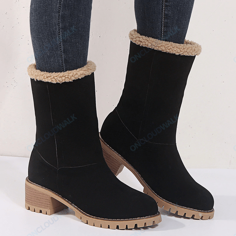 OCW Women Warm Large Size Fur Lining Square Heels Snow Boots OCWShoes