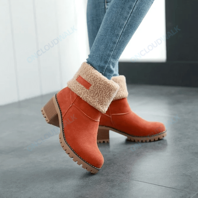 OCW Women Warm Large Size Fur Lining Square Heels Snow Boots