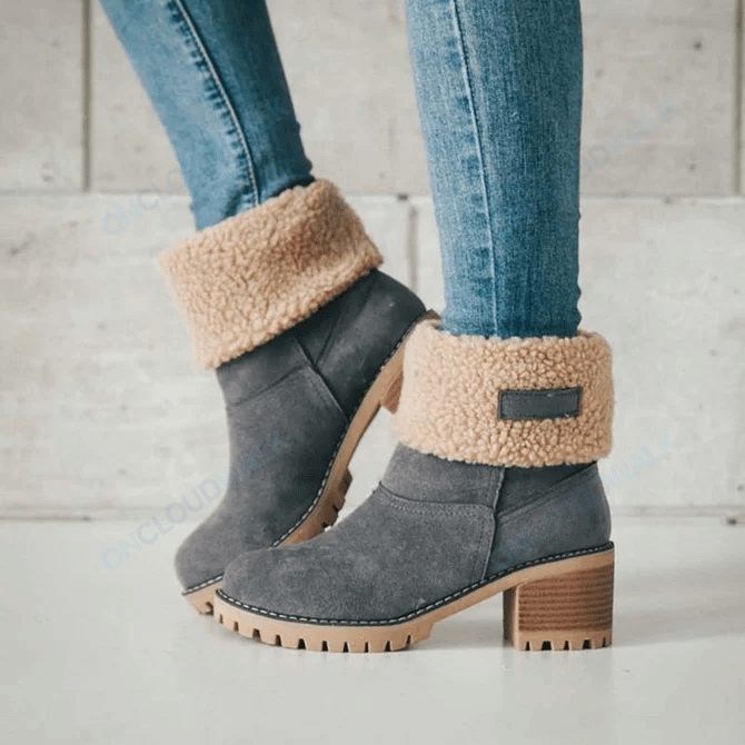 OCW Women Warm Large Size Fur Lining Square Heels Snow Boots OCWShoes