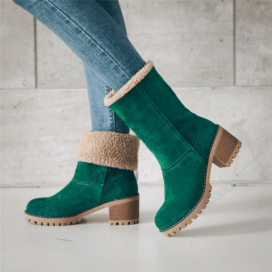 OCW Women Warm Large Size Fur Lining Square Heels Snow Boots OCWShoes