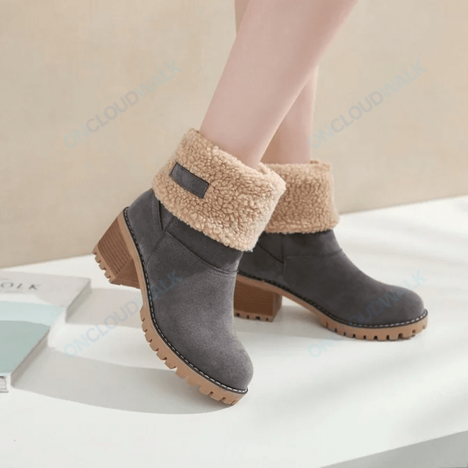 OCW Women Warm Large Size Fur Lining Square Heels Snow Boots OCWShoes