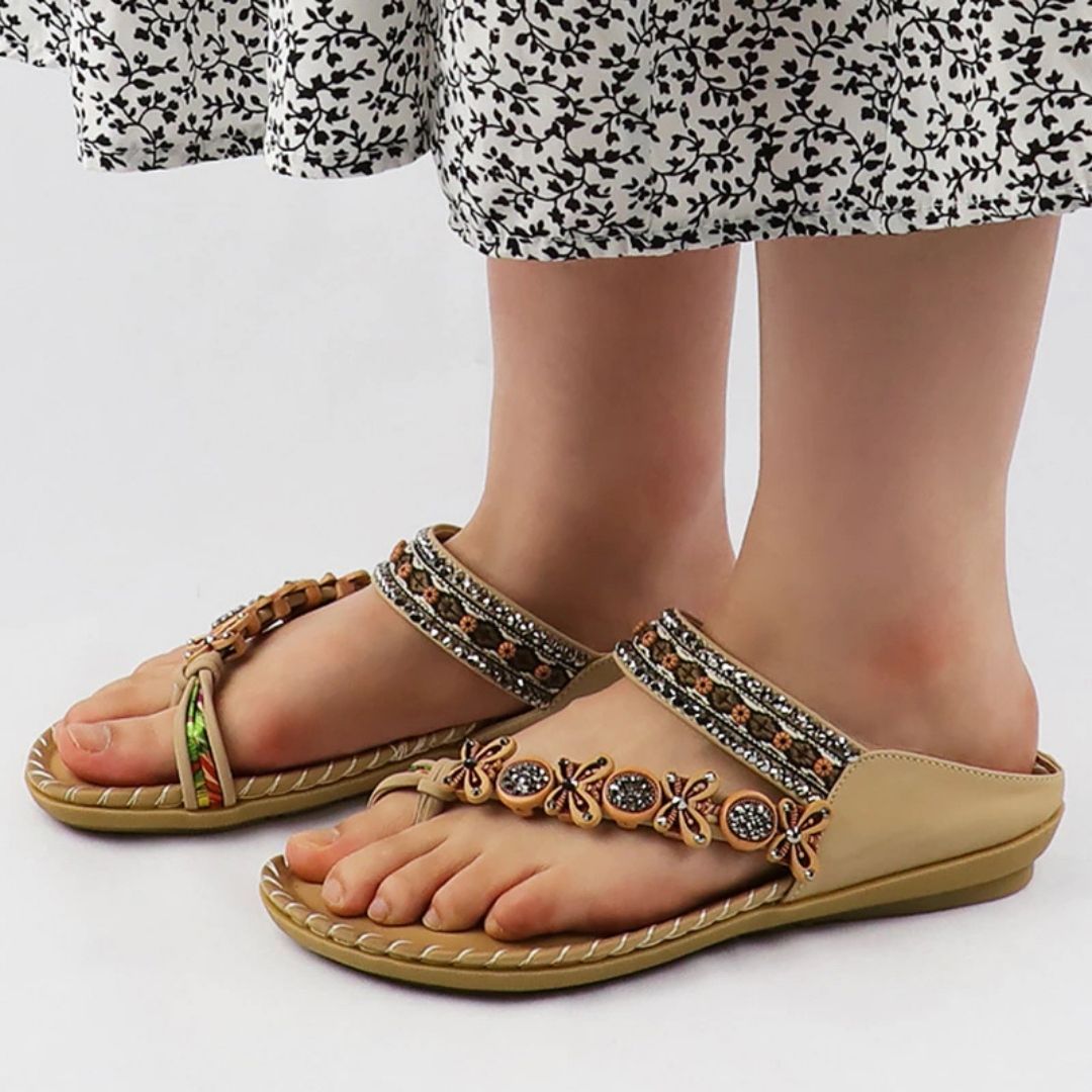 OCW Women Casual Open Toe Comfortable Beach Summer Rhinestone Butterfly Vignette Sandals OCWShoes