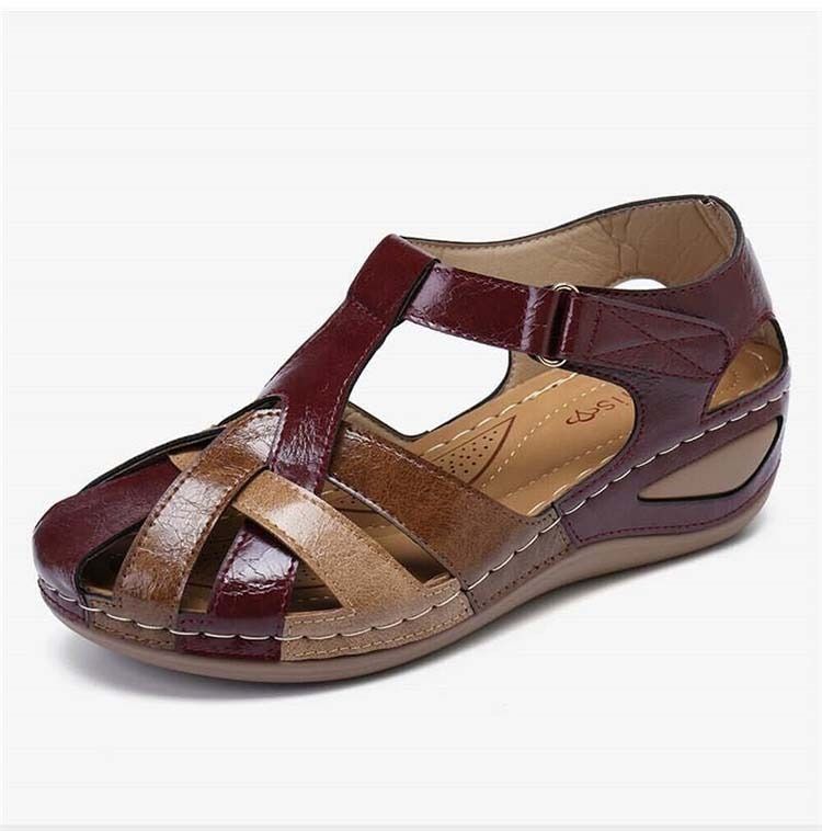 OCW Sandals For Women Retro Round Toe Roman Cut-Out Fashion OCWShoes