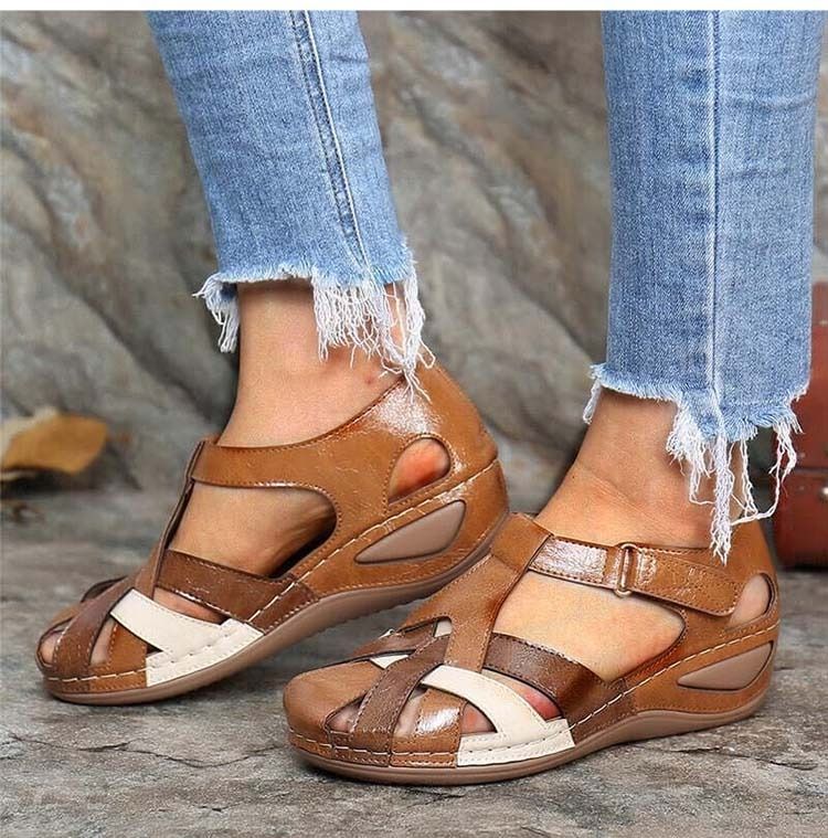 OCW Sandals For Women Retro Round Toe Roman Cut-Out Fashion OCWShoes