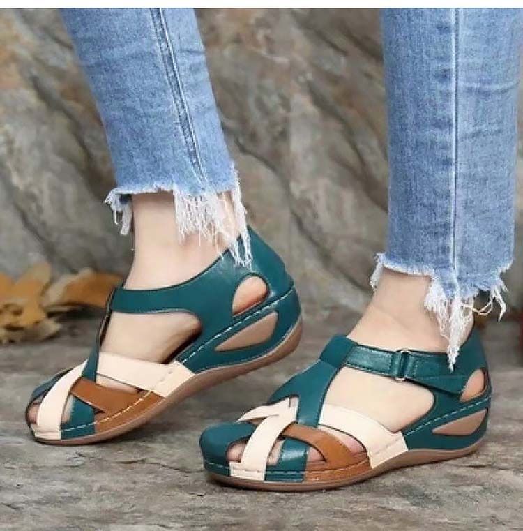 OCW Sandals For Women Retro Round Toe Roman Cut-Out Fashion OCWShoes