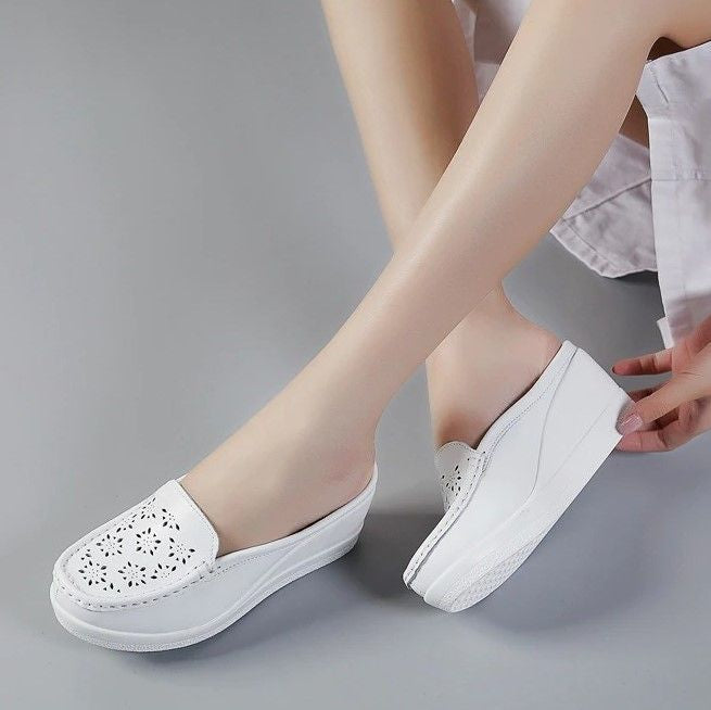 OCW Women's Summer Platform Shoes Closed-Toe Casual Hollow Half Slippers OCWShoes
