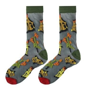 OCW Women Socks Tropical Sunflower Breathable Mesh Crew Silk Trendy Design (Set 10 Pairs) OCWShoes