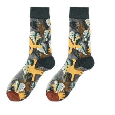 OCW Women Socks Tropical Sunflower Breathable Mesh Crew Silk Trendy Design (Set 10 Pairs) OCWShoes