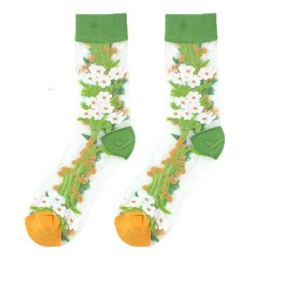 OCW Women Socks Tropical Sunflower Breathable Mesh Crew Silk Trendy Design (Set 10 Pairs) OCWShoes