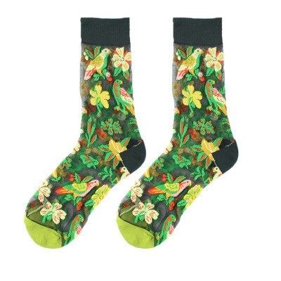 OCW Women Socks Tropical Sunflower Breathable Mesh Crew Silk Trendy Design (Set 10 Pairs) OCWShoes