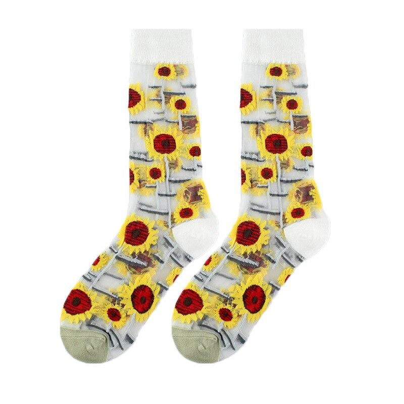 OCW Women Socks Tropical Sunflower Breathable Mesh Crew Silk Trendy Design (Set 10 Pairs) OCWShoes