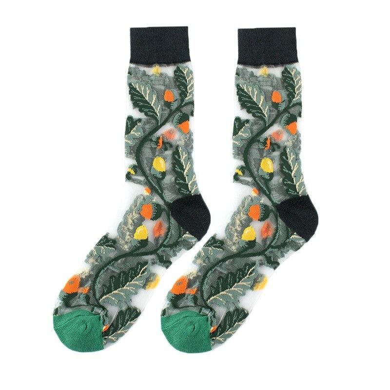 OCW Women Socks Tropical Sunflower Breathable Mesh Crew Silk Trendy Design (Set 10 Pairs) OCWShoes