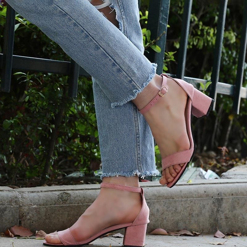 OCW Women Sandals Ankle Strap High Heels Summer Open Toe Chunky Design OCWShoes