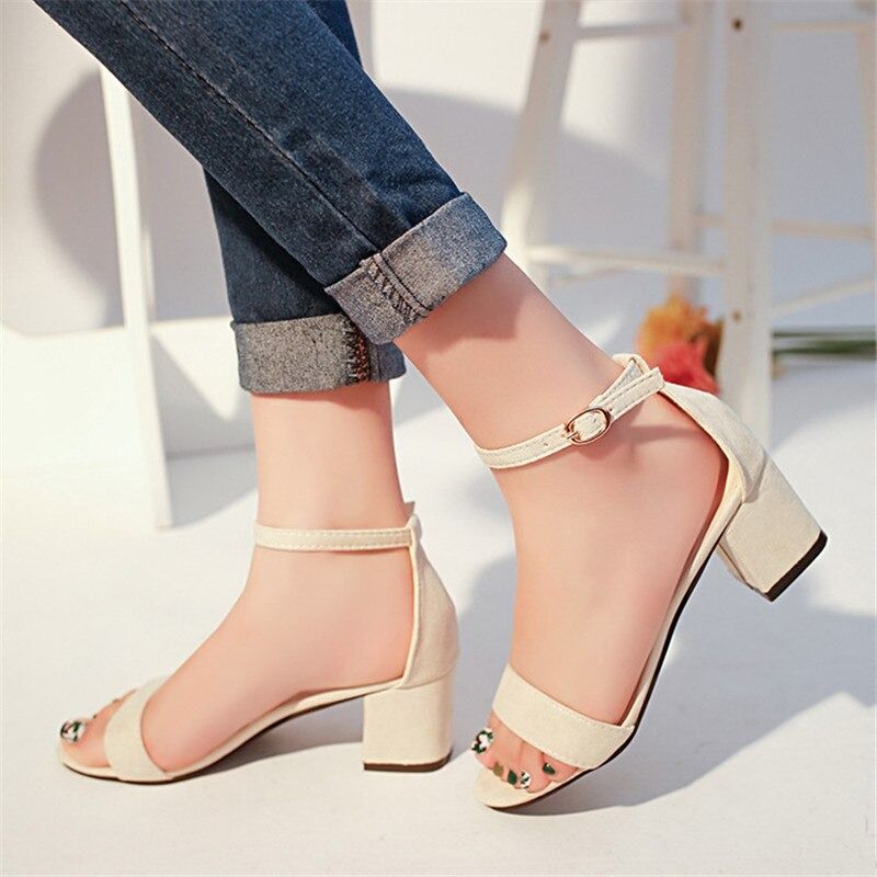 OCW Women Sandals Ankle Strap High Heels Summer Open Toe Chunky Design OCWShoes