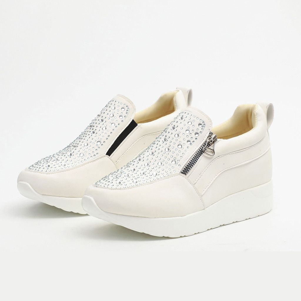 OCW Women Sneakers Orthopedic Wedge Side Zipper Sparkling Design Nonslip Easy-to-wear