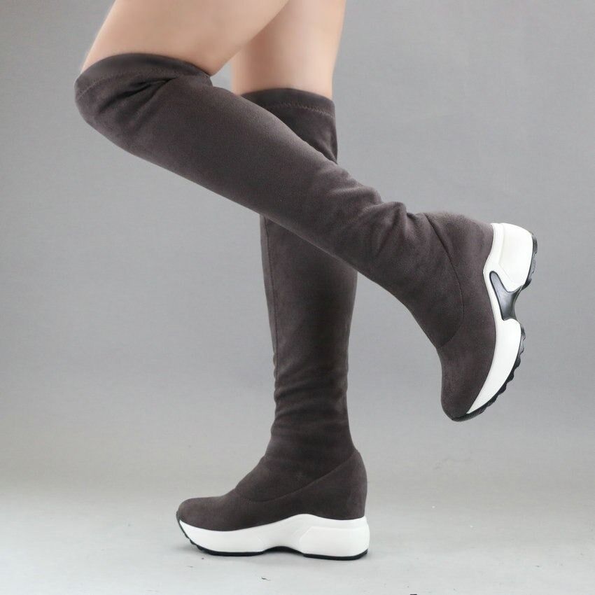 OCW Suede Over The Knee Snow Boots Increasing Women's Height Warm Winter