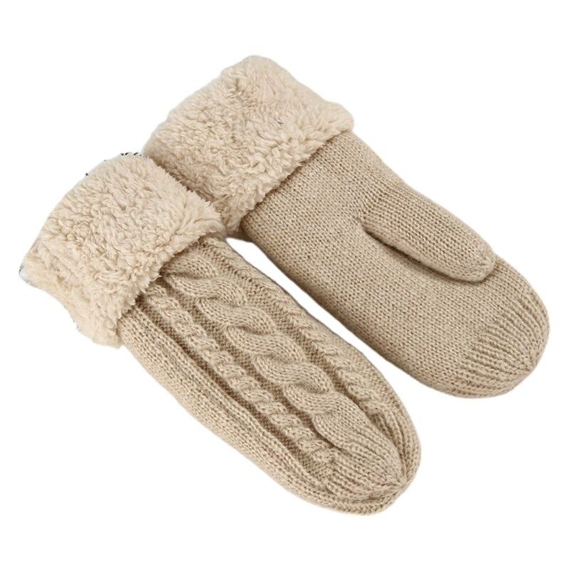 OCW Women Full Fingers Thermal Gloves Knit Twist Cashmere Warm Flowers Mittens Thick Fur Inside OCWShoes