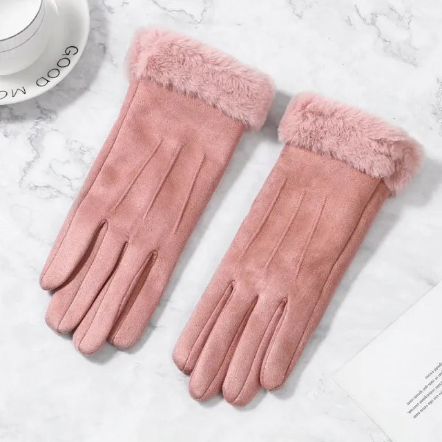 OCW Women Touchscreen Thick Warm Suede Elegant Winter Gloves OCWShoes