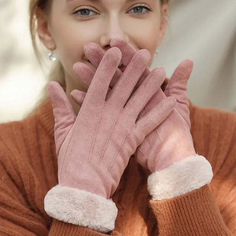 OCW Women Touchscreen Thick Warm Suede Elegant Winter Gloves OCWShoes