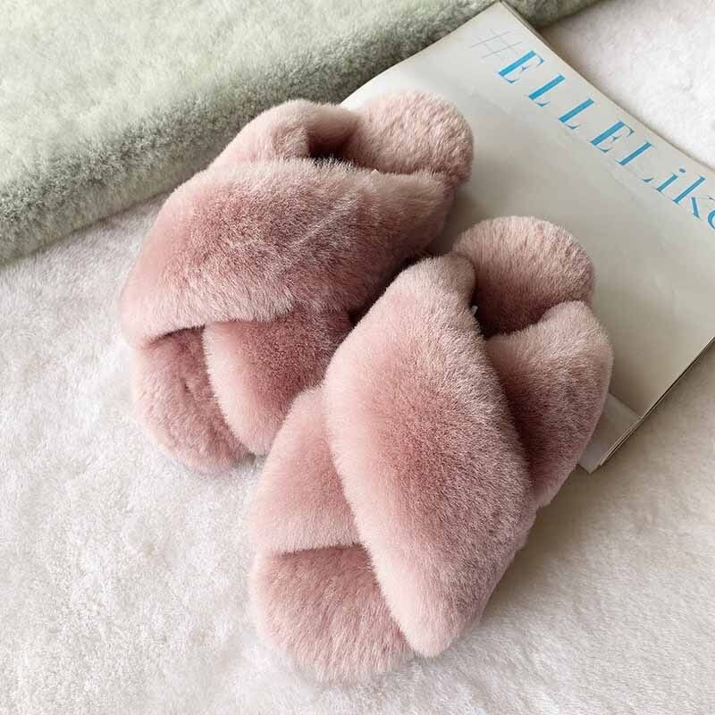 OCW House Slippers Women Soft Faux Fur Flat Keep Warm Winter Plus Plush Slides OCWShoes