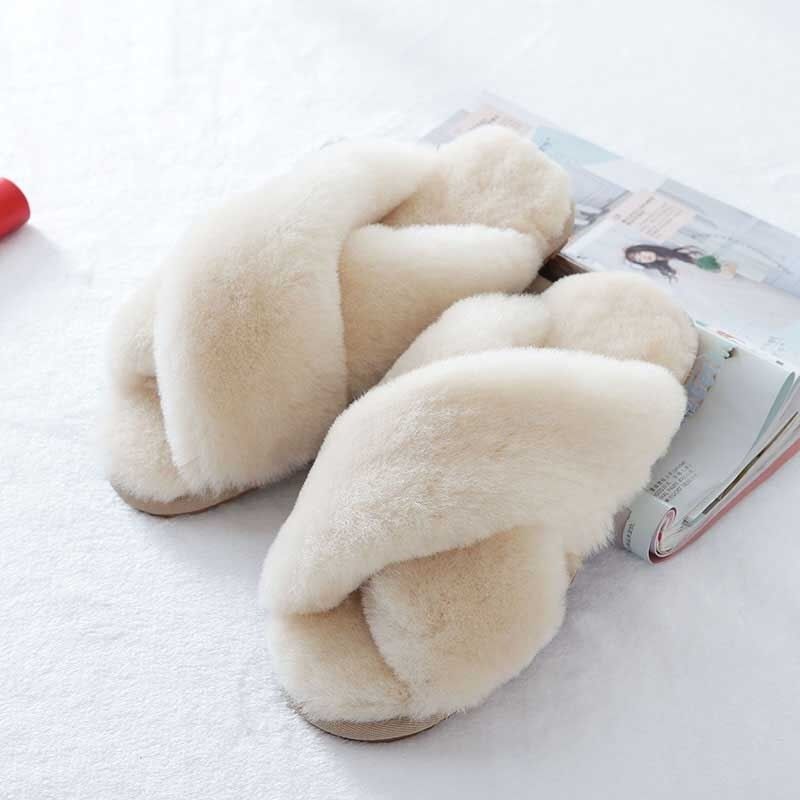 OCW House Slippers Women Soft Faux Fur Flat Keep Warm Winter Plus Plush Slides OCWShoes