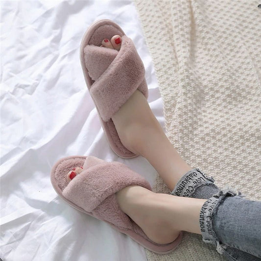 OCW House Slippers Women Soft Faux Fur Flat Keep Warm Winter Plus Plush Slides OCWShoes