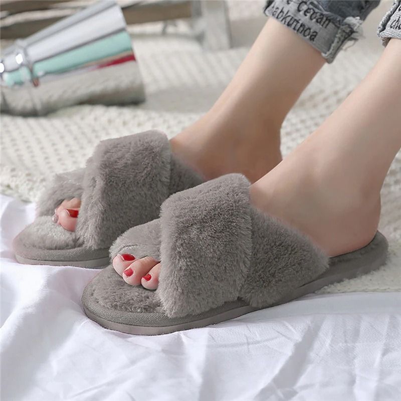 OCW House Slippers Women Soft Faux Fur Flat Keep Warm Winter Plus Plush Slides OCWShoes