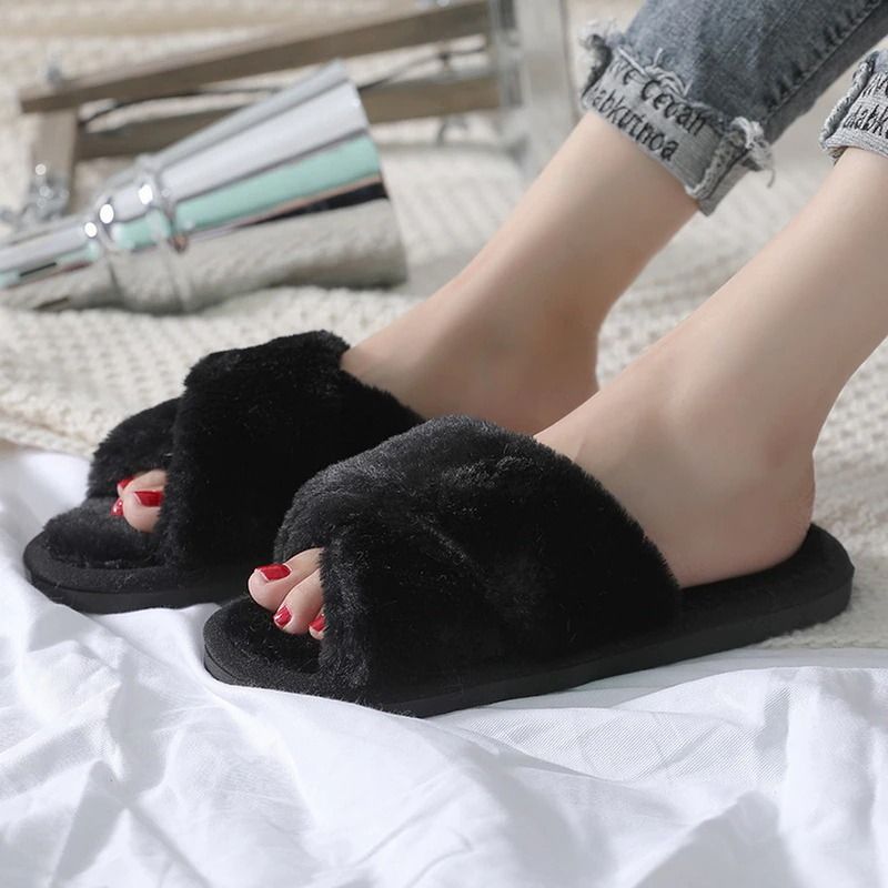 OCW House Slippers Women Soft Faux Fur Flat Keep Warm Winter Plus Plush Slides OCWShoes