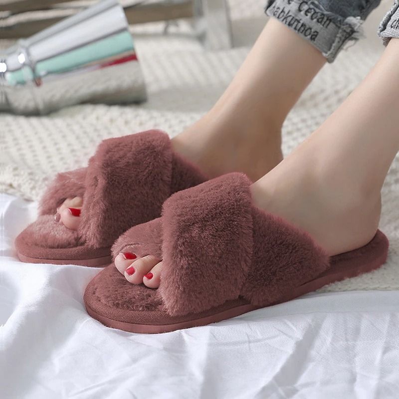 OCW House Slippers Women Soft Faux Fur Flat Keep Warm Winter Plus Plush Slides OCWShoes