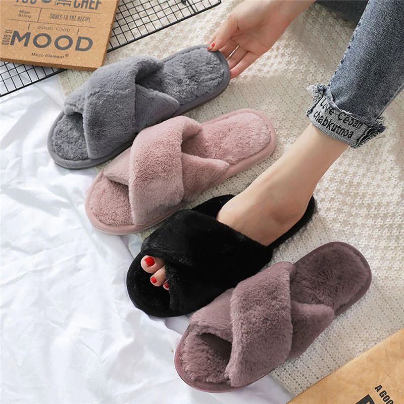 OCW House Slippers Women Soft Faux Fur Flat Keep Warm Winter Plus Plush Slides OCWShoes