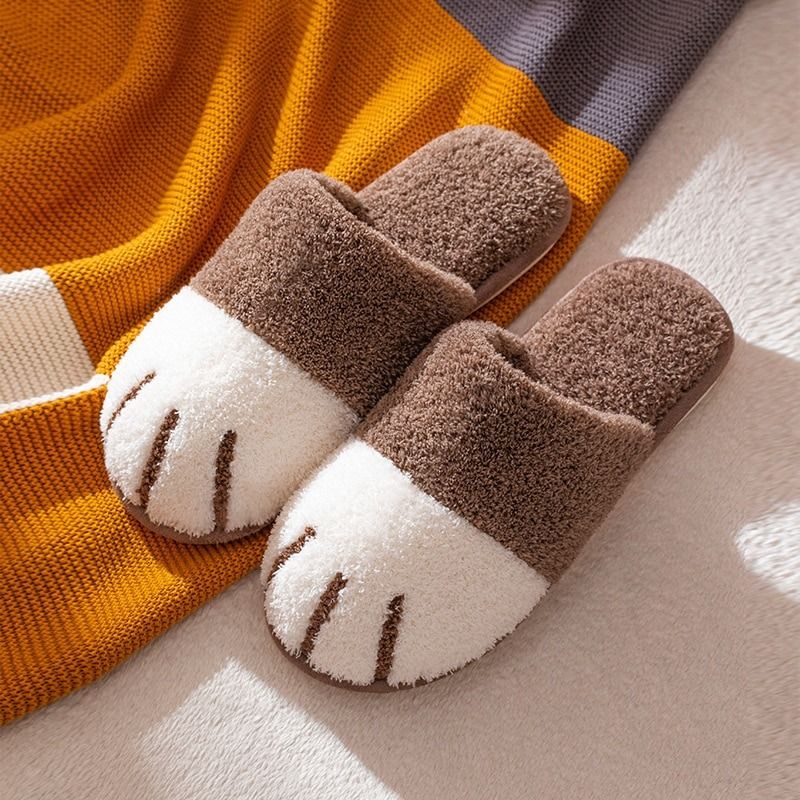 OCW Winter Indoor Slippers Cute Cat Paw Women Furry Plus Warm Soft Slides OCWShoes