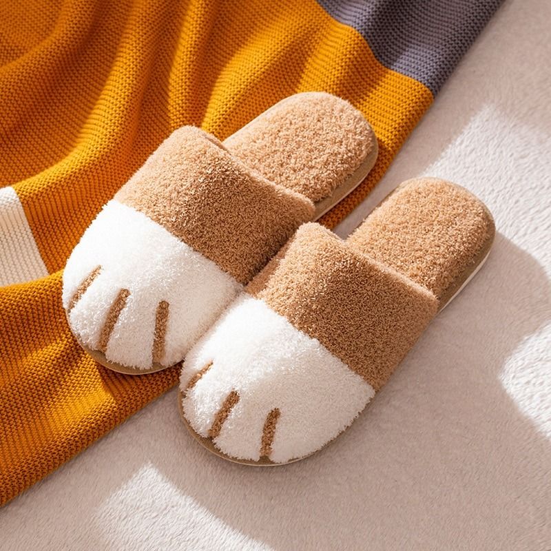 OCW Winter Indoor Slippers Cute Cat Paw Women Furry Plus Warm Soft Slides OCWShoes