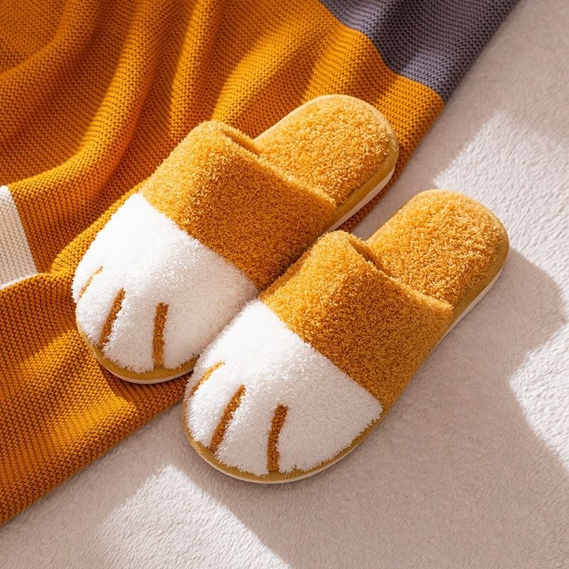OCW Winter Indoor Slippers Cute Cat Paw Women Furry Plus Warm Soft Slides OCWShoes