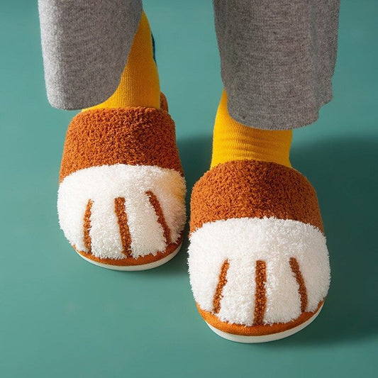 OCW Winter Indoor Slippers Cute Cat Paw Women Furry Plus Warm Soft Slides OCWShoes