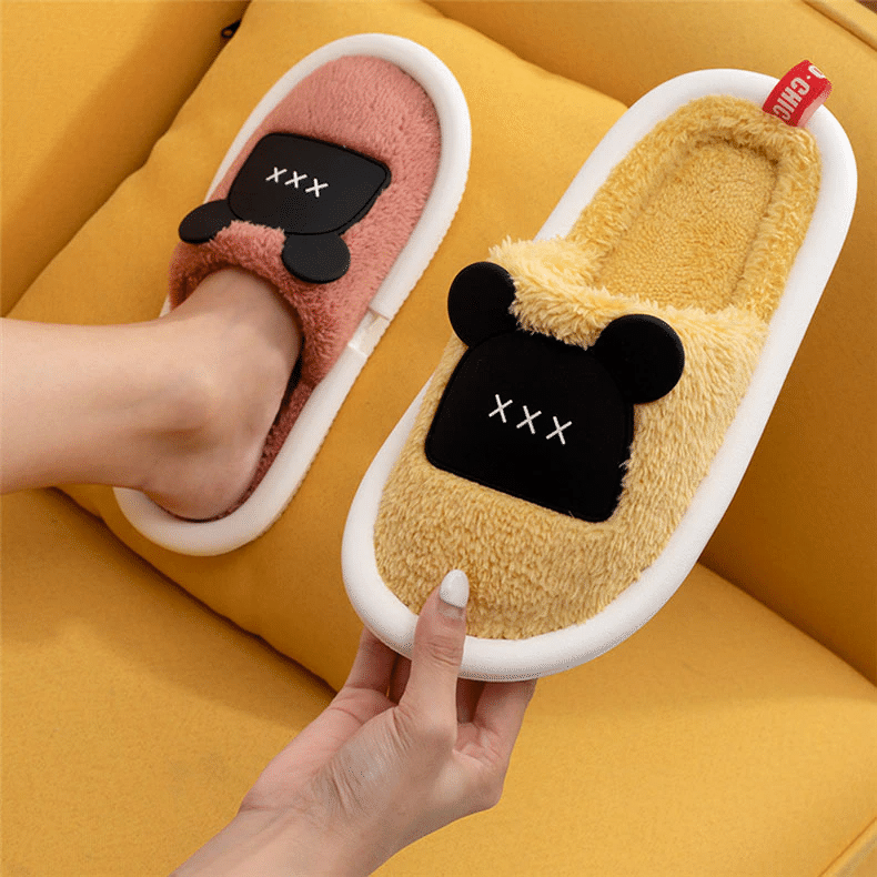 OCW Women Winter Comfortable Warm Fluffy Fleece Cute Bear Indoor Slippers OCWShoes