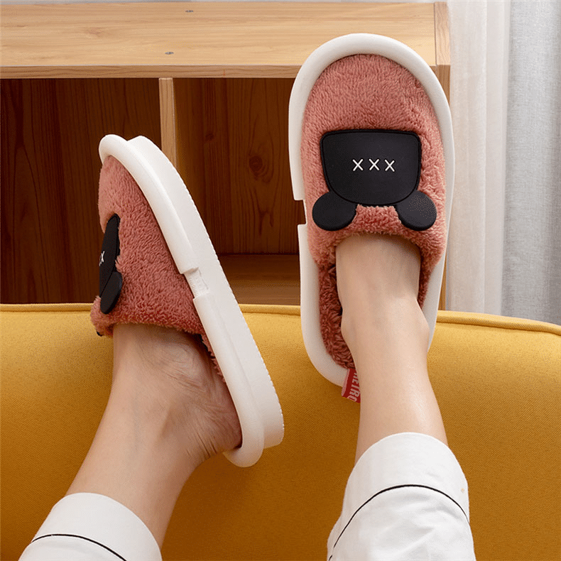 OCW Women Winter Comfortable Warm Fluffy Fleece Cute Bear Indoor Slippers OCWShoes