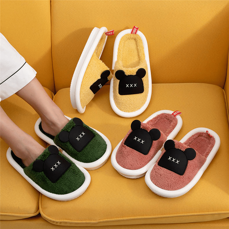 OCW Women Winter Comfortable Warm Fluffy Fleece Cute Bear Indoor Slippers OCWShoes