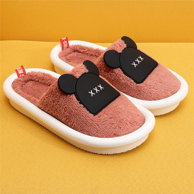 OCW Women Winter Comfortable Warm Fluffy Fleece Cute Bear Indoor Slippers OCWShoes
