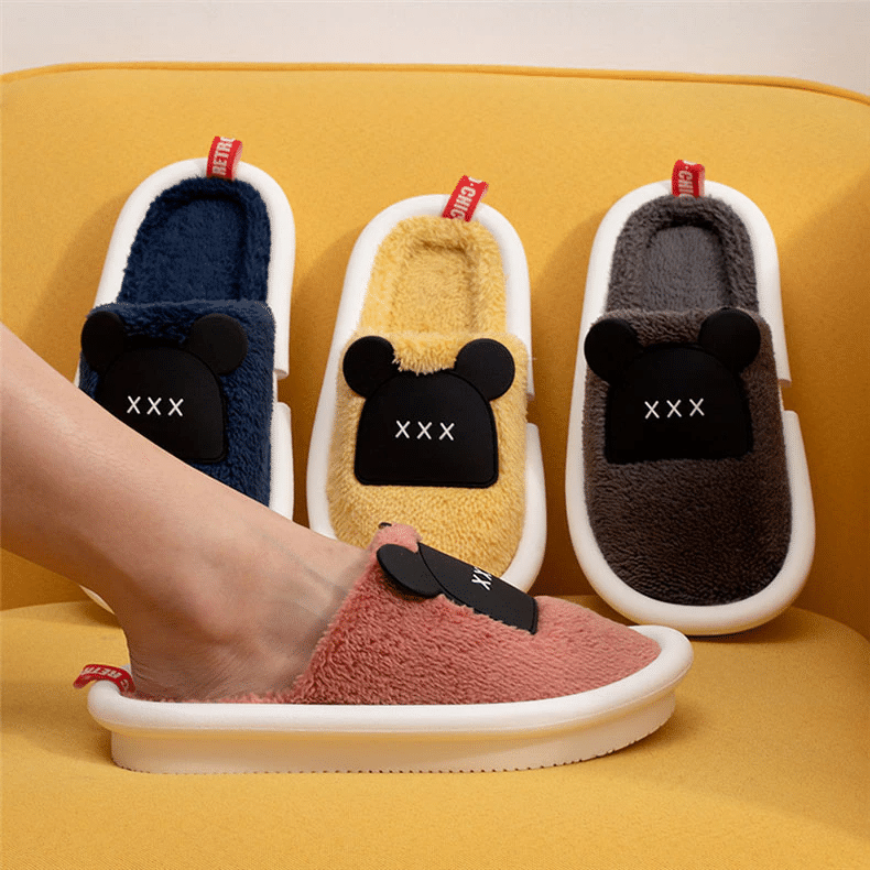 OCW Women Winter Comfortable Warm Fluffy Fleece Cute Bear Indoor Slippers OCWShoes