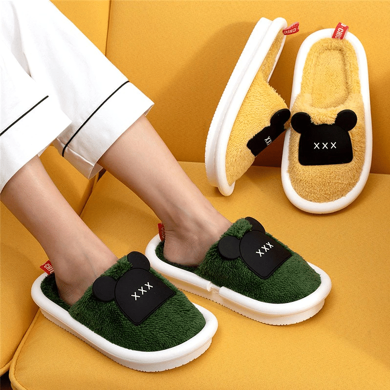 OCW Women Winter Comfortable Warm Fluffy Fleece Cute Bear Indoor Slippers OCWShoes