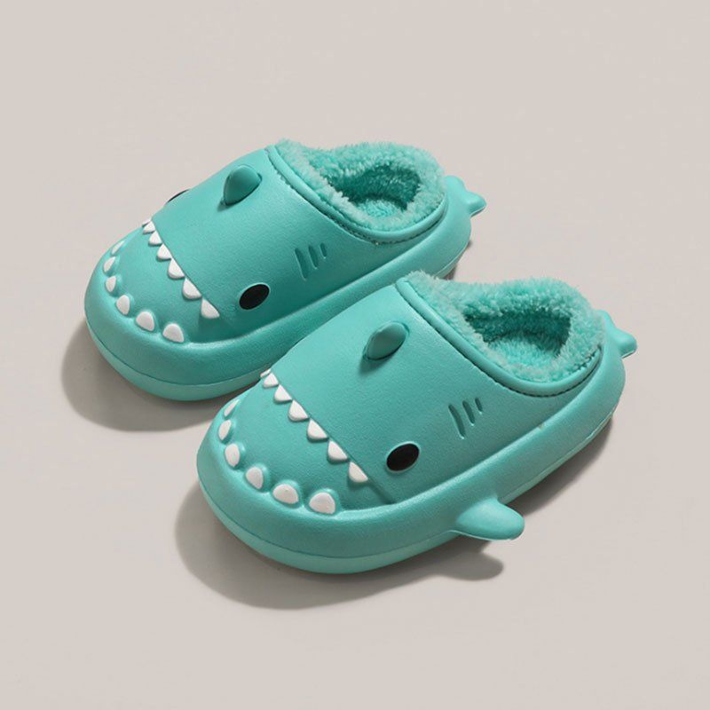 OCW Family Winter Comfortable Short Warm Fur Nonslip Waterproof Cute Shark Home Slippers Design OCWShoes