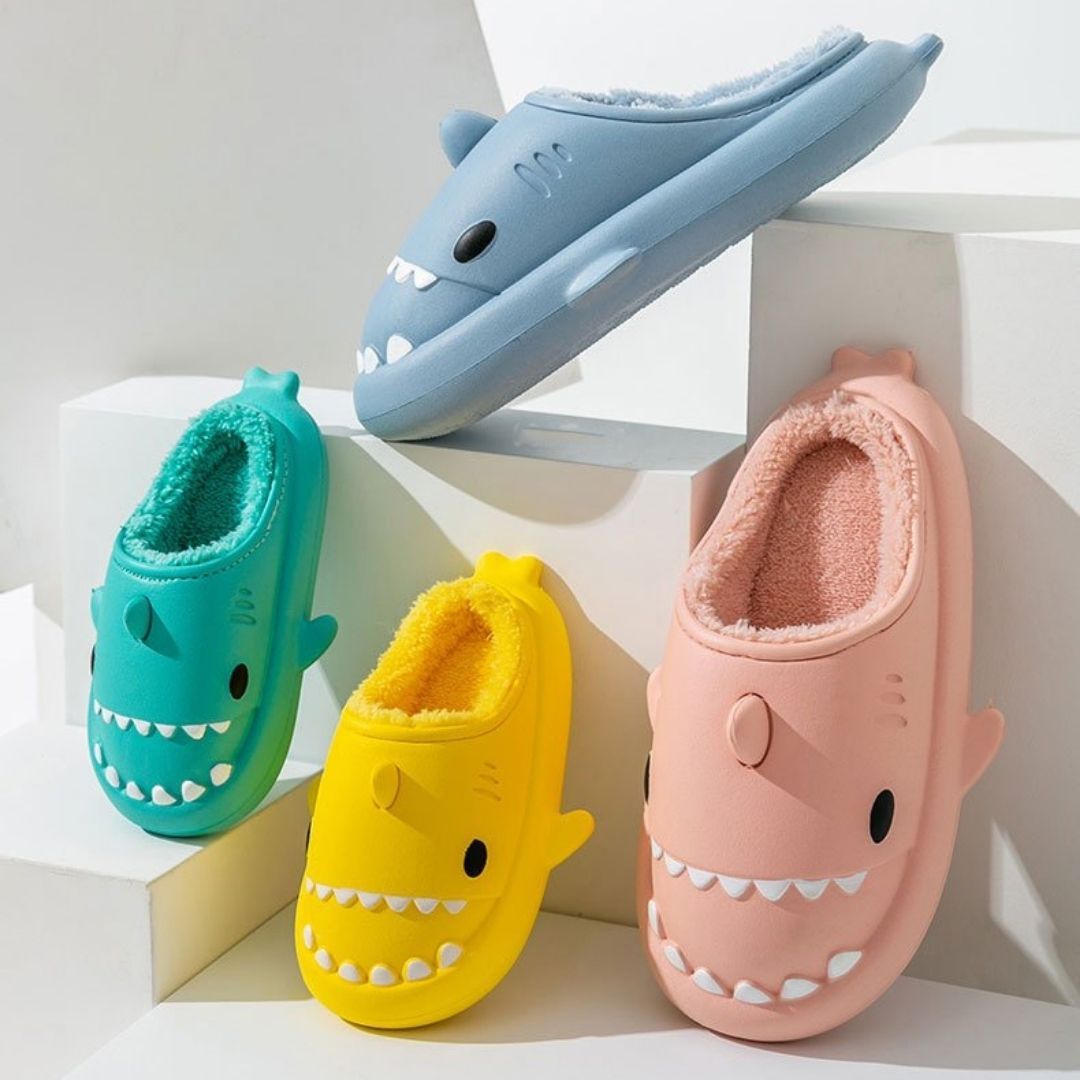OCW Family Winter Comfortable Short Warm Fur Nonslip Waterproof Cute Shark Home Slippers Design OCWShoes