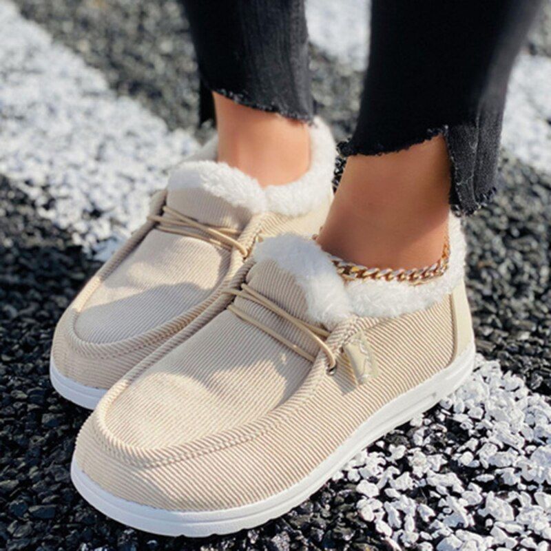 Women Casual Fashion Warm Plush Velvet Flat Fluffy Shoes For Winter OCWShoes