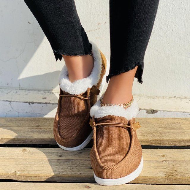 Women Casual Fashion Warm Plush Velvet Flat Fluffy Shoes For Winter OCWShoes