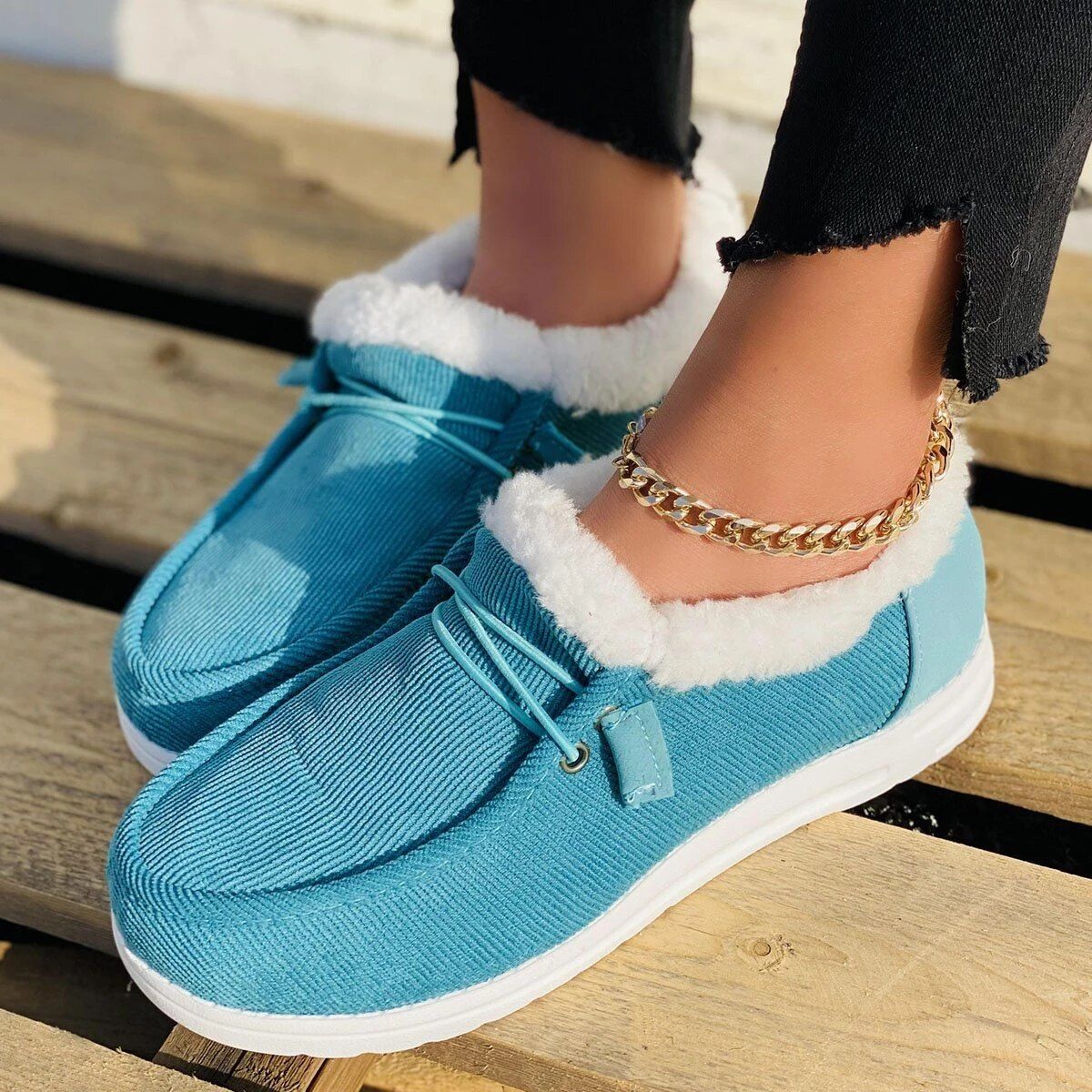 Women Casual Fashion Warm Plush Velvet Flat Fluffy Shoes For Winter OCWShoes