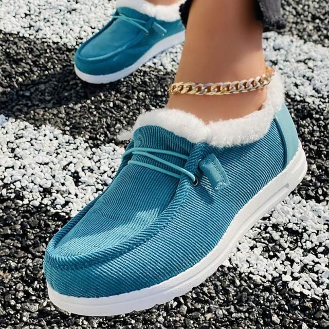 Women Casual Fashion Warm Plush Velvet Flat Fluffy Shoes For Winter OCWShoes