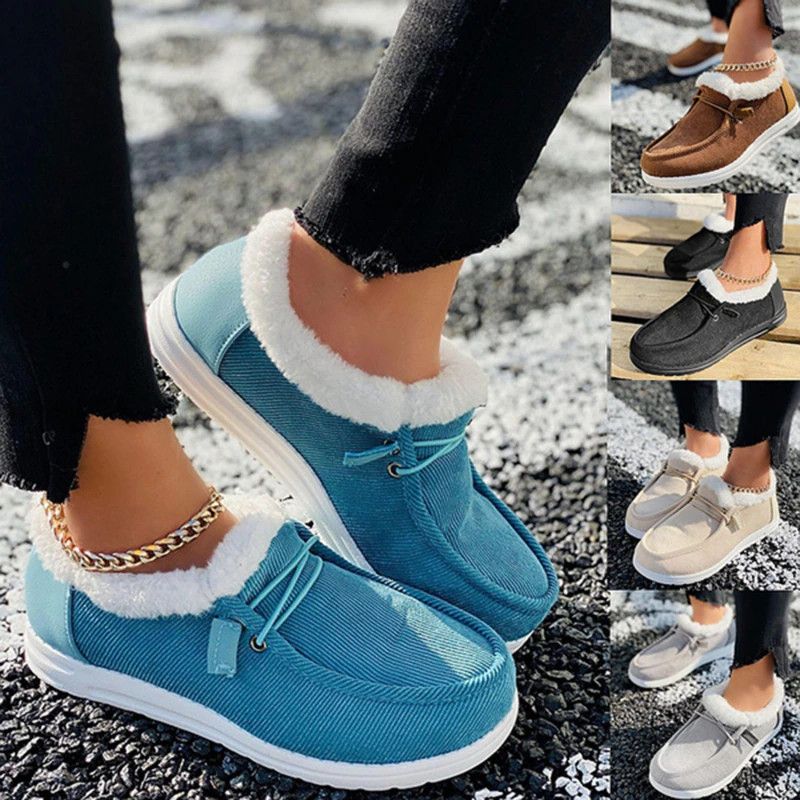 Women Casual Fashion Warm Plush Velvet Flat Fluffy Shoes For Winter OCWShoes