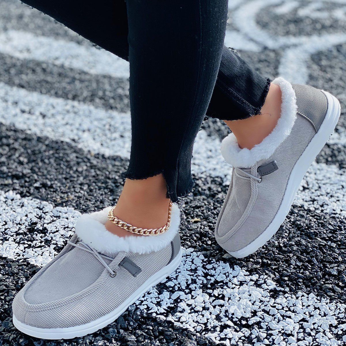 Women Casual Fashion Warm Plush Velvet Flat Fluffy Shoes For Winter OCWShoes