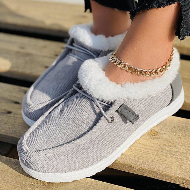 Women Casual Fashion Warm Plush Velvet Flat Fluffy Shoes For Winter OCWShoes